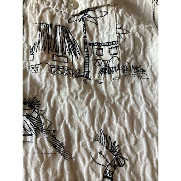 Chico’s Linen Silk Safari Print Button Down Shirt Sz 2 US 12 Black White - Picture 7 of 8